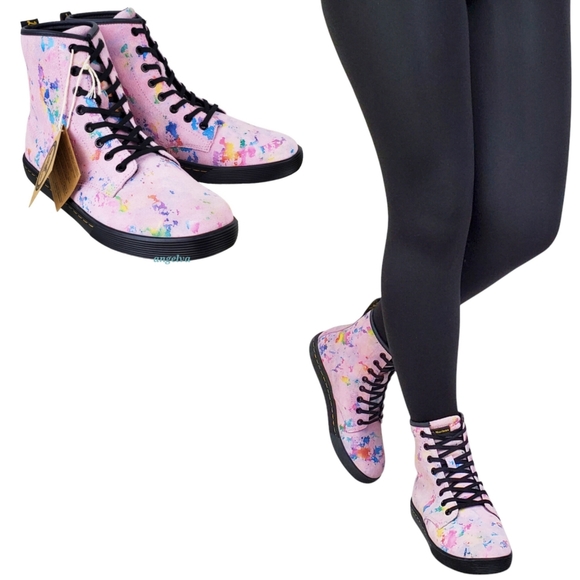 NWB Dr Martens sheridan suede lace up boots pink rainbow burst barbiecore hi top - Picture 2 of 15